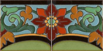 Victory Flower deco satin-Green (2 Tile Repeat) 6x12” tile pattern