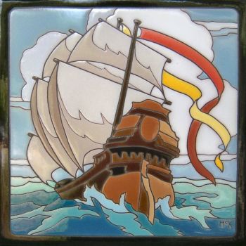 Ship Spanish Galleon Mural  12x12" tile
