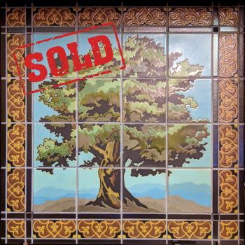 Oak Mural with Spanish Grill deco border 33x33"