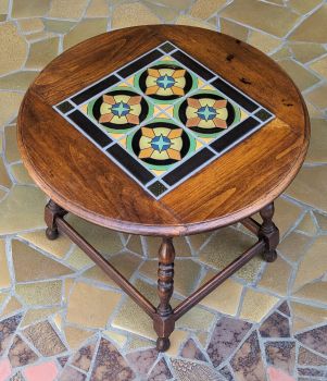 Round Titus Table with vintage wooden base