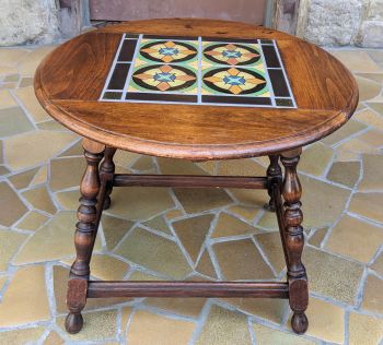 Round Titus Table with vintage wooden base