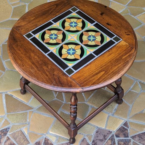 Round Titus Table with vintage wooden base